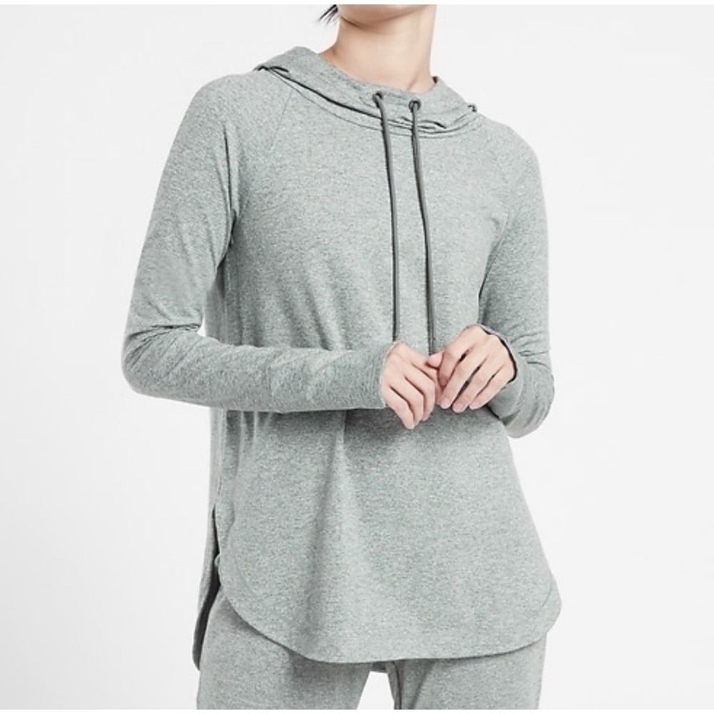 Athleta Uptempo Hoodie Sweatshirt Gray 1X Athleisure Soft Lightweight Thumbholes